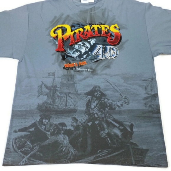 Gildan Noah's Ark Pirates 4D Blue Short Sleeve Crew Neck Graphic T Shirt Mens - Picture 12 of 12